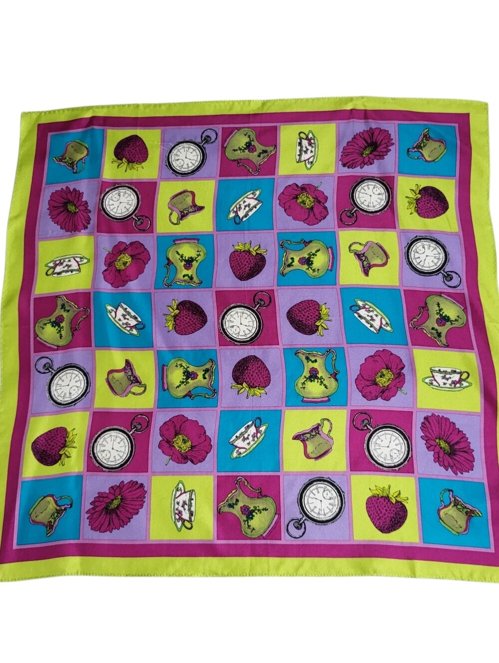 Vintage Accessory Street 100% Silk Square Scarf Checkerboard Pop Art Korea 21x21
